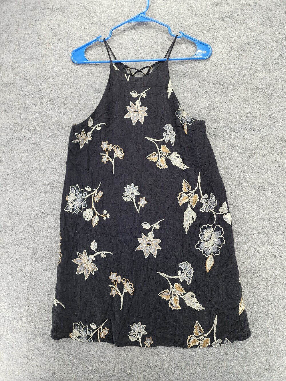 Honey Belle Dress Womens Small Sleeveless Black Embroidered Floral